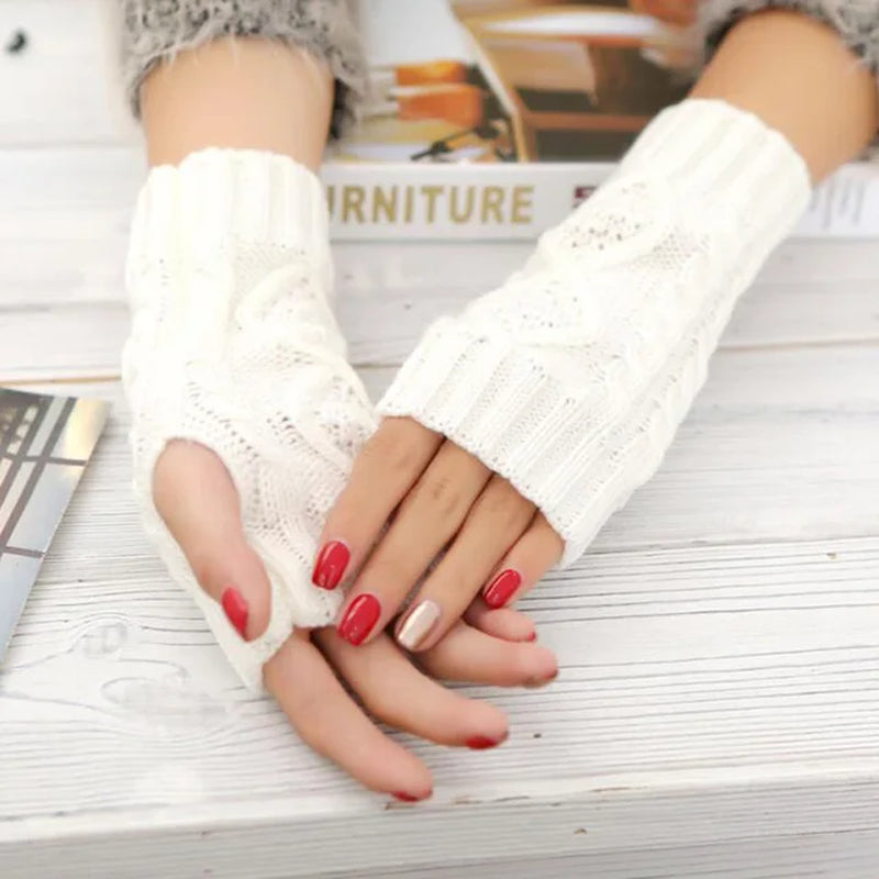 Long Section 30Cm Autumn Winter Ladies Wool Knitting Rhombic Fingerless Sleeve Women Half Finger Warm Exposed Fingers Gloves L89