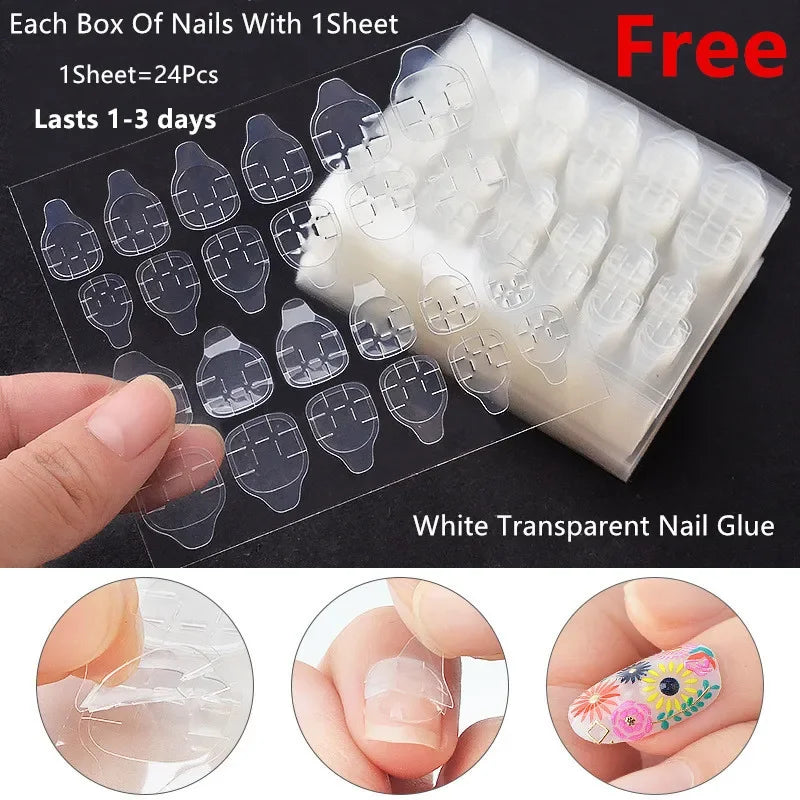 24Pcs Transparent White French Tips Press on Nails False Nails Fake Nails Full Cover Artificial Nails with 24Pcs Glue Sticker