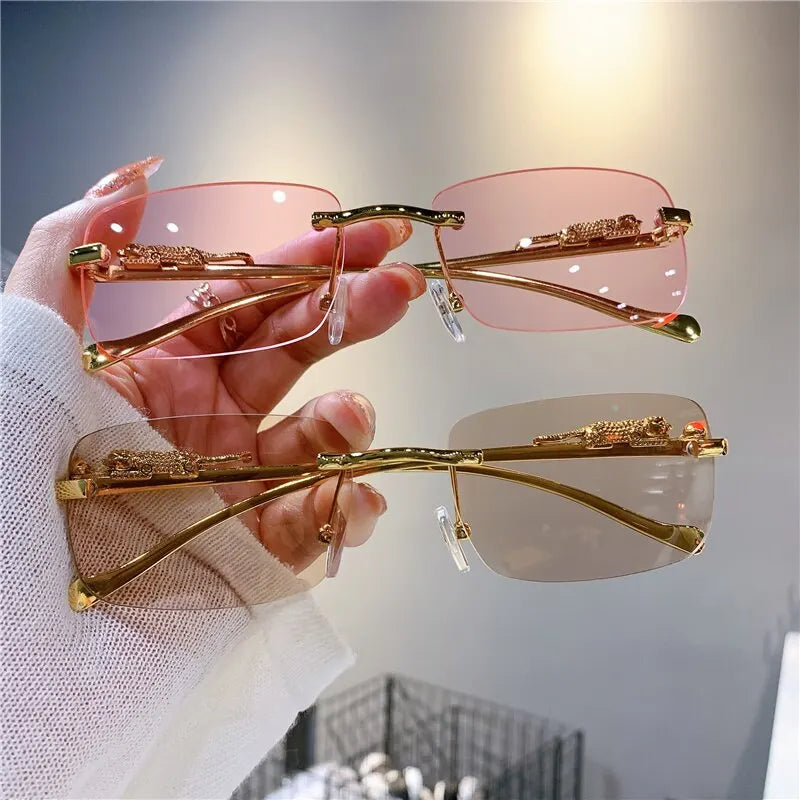 Vintage Sunglasses Rimless Cut Edge Sunglasses Fashion Designer Shades Luxury Golden Leopard Frame Sunglasses UV400