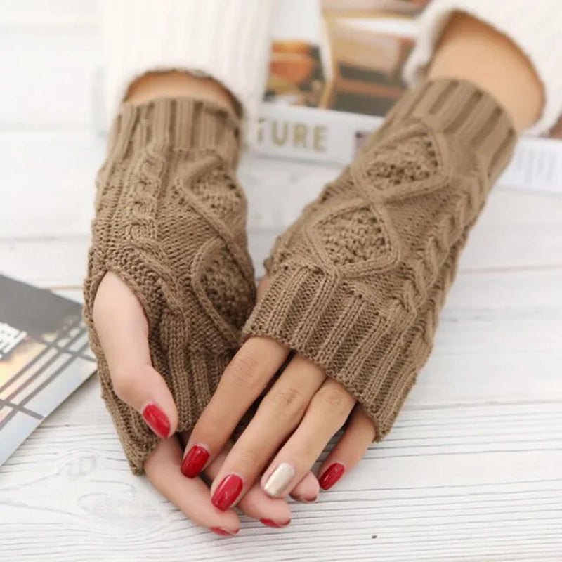 Long Section 30Cm Autumn Winter Ladies Wool Knitting Rhombic Fingerless Sleeve Women Half Finger Warm Exposed Fingers Gloves L89