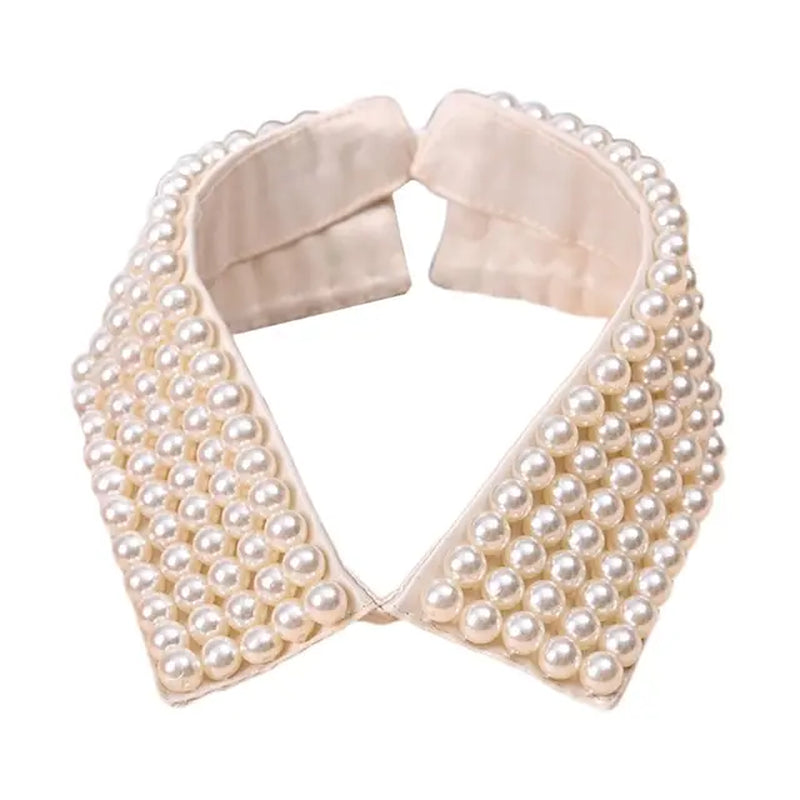 Women Handmade Beading Faux Pearls Layers Bib Lapel Fake Collar Necklace Choker