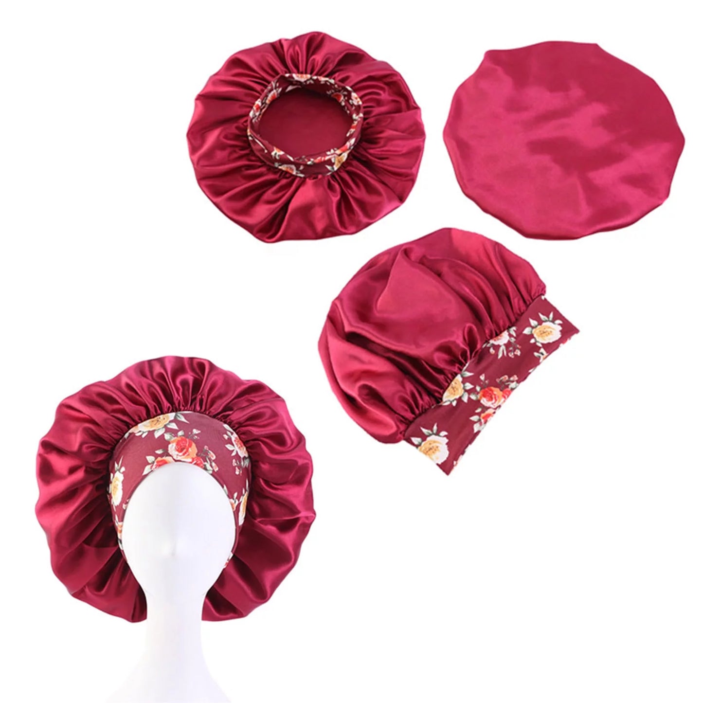 3 Pcs Hair Bonnets for Women, Satin Hair Bonnet for Sleeping, Silk Bonnet for Curly Hair, Satin Bonnet for Black Women Big Capacity(Gold)